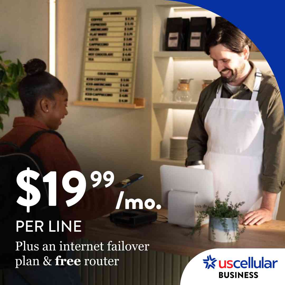 $19.99/mo.  PER LINE Plus an internet failover plan & free router. UScellular Business.