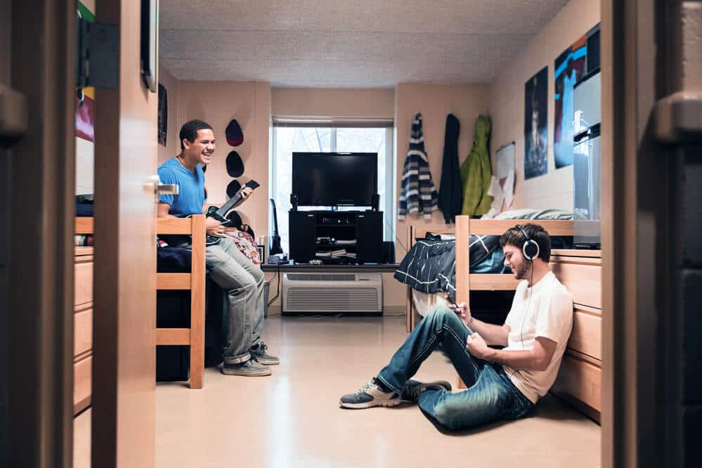 students in dorm listening to music