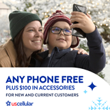 Any phone free plus $100 in accessories for new and current customers. UScellular