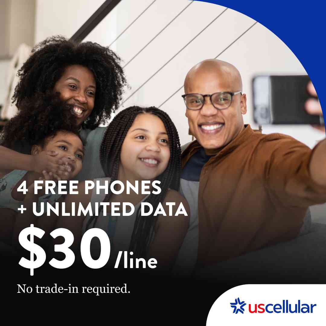 4 FREE PHONES UNLIMITED DATA $30/line No trade-in required.